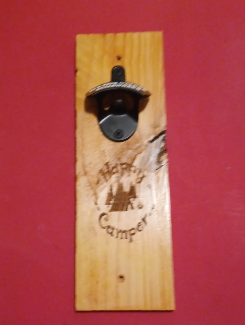 Rustic Wooden Wall Bottle Opener in Natural Wood and Black